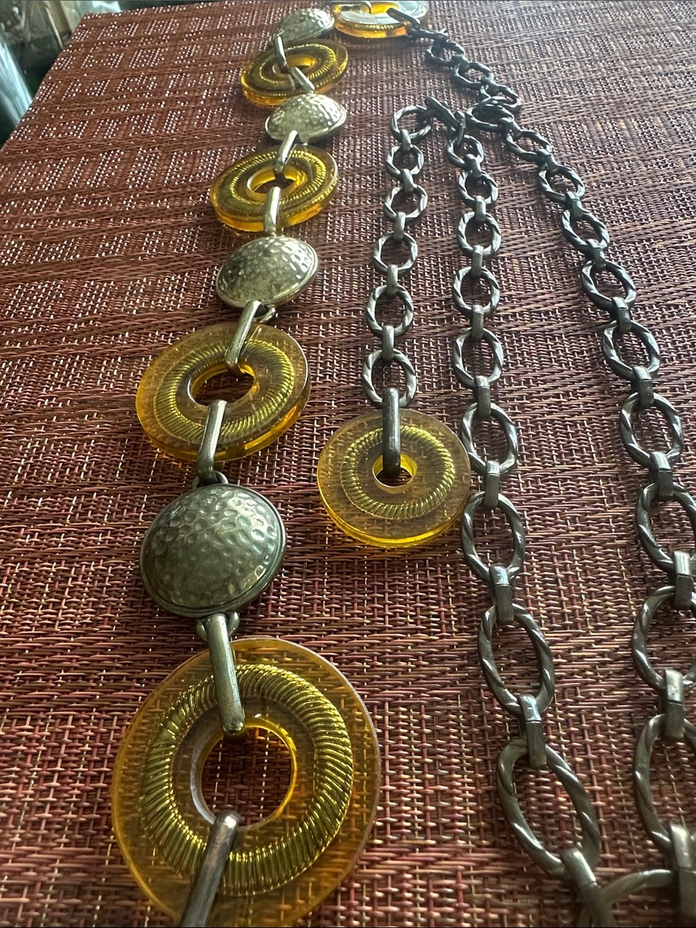 Amber Lucite Circle Link Statement Necklace